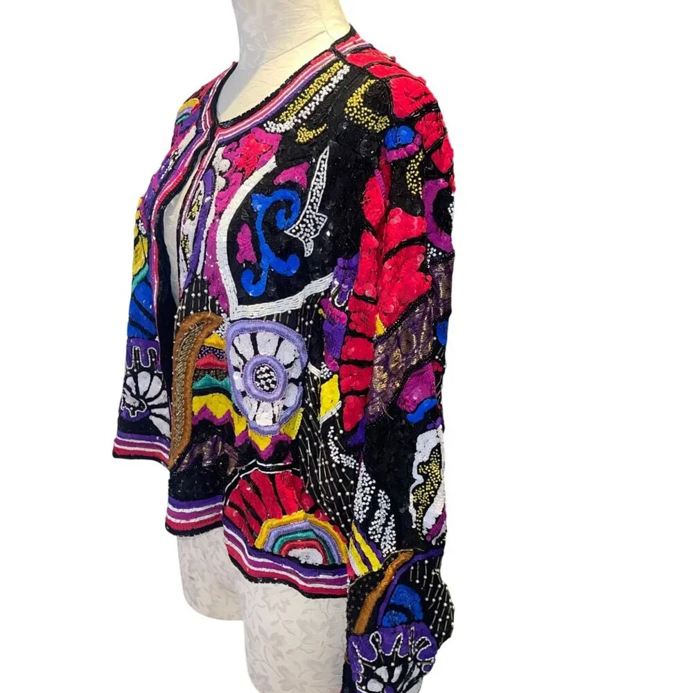 Judith Ann Creations Vintage Womens Beaded Cropped Jacket Size Large Multicolor - Picture 5 of 16
